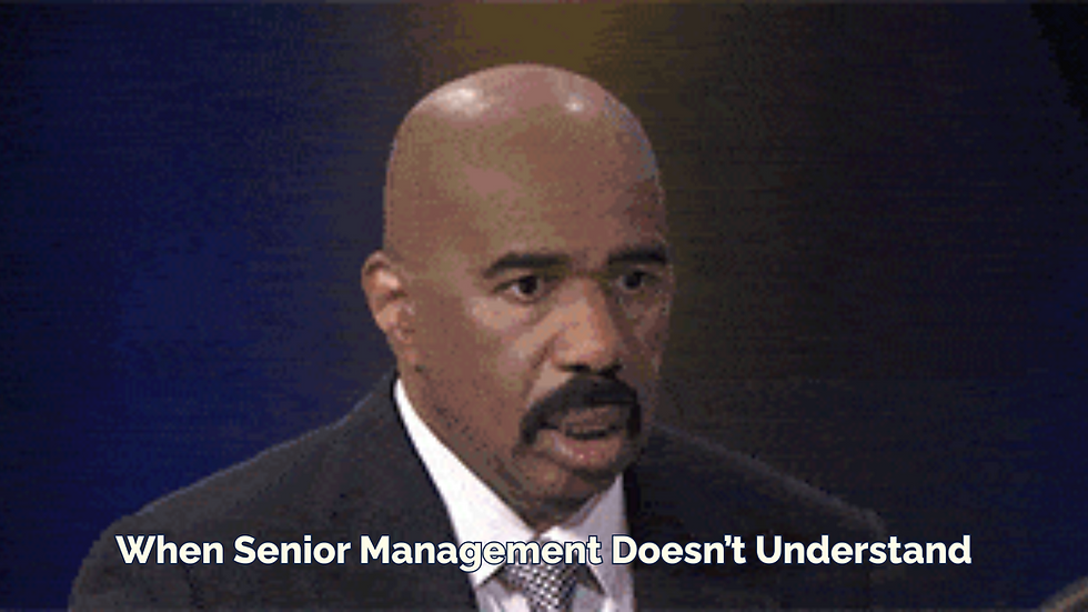 Have a Plan B when senior management or the board does not understand. Focus on outcomes, not details.