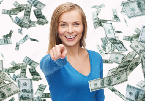 Woman pointing at you with money falling around her. Get your asset management program on track!