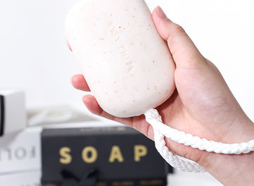 Massage Soap with woven robe, hanging soap, with window gift paper cardboard box