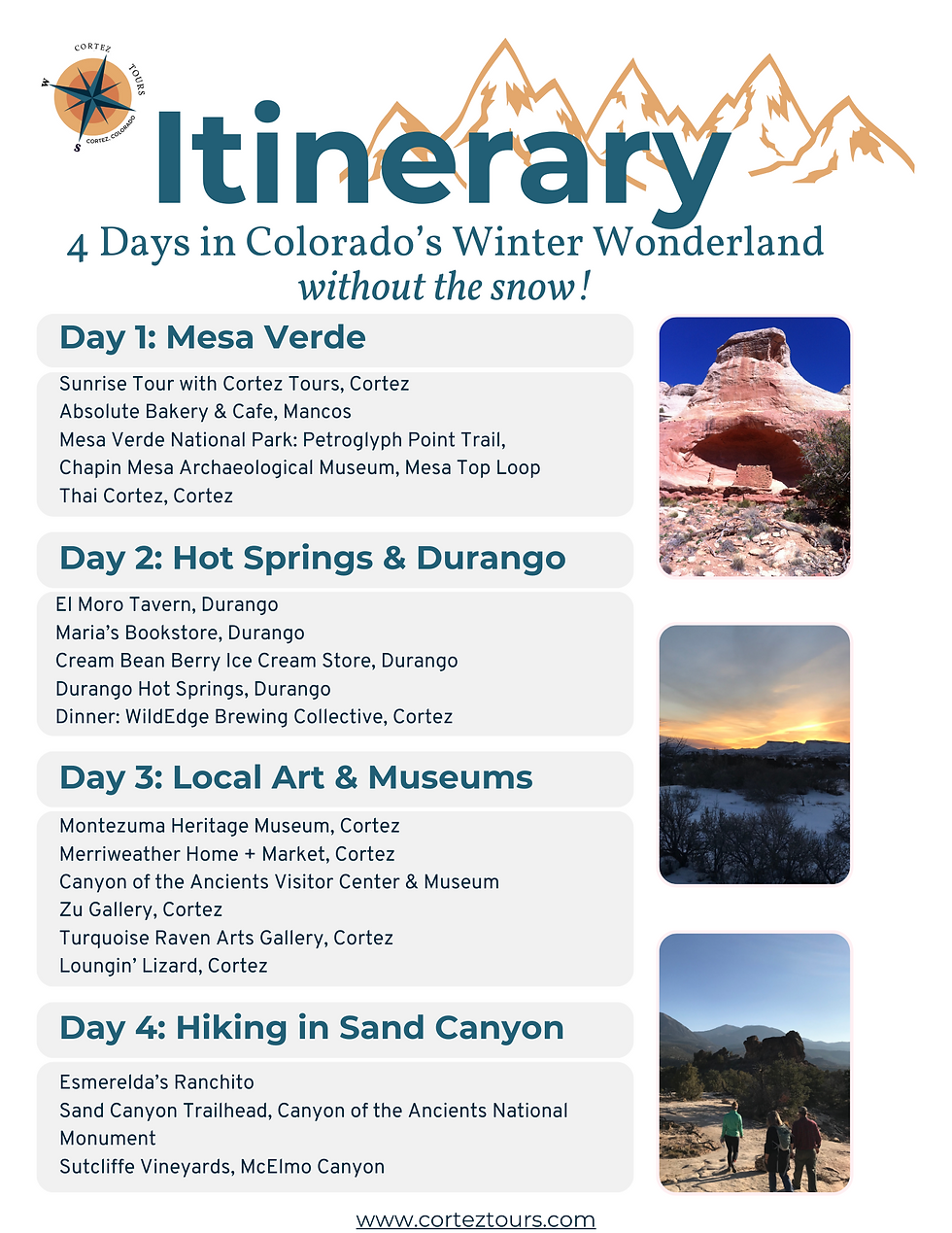 4 day itinerary of southwest Colorado in the winter, without the snow!