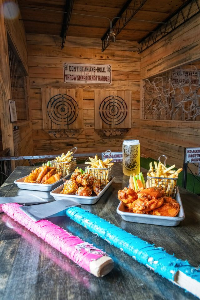 Food, beer, and axe throwing at Blondies Trophy Room.