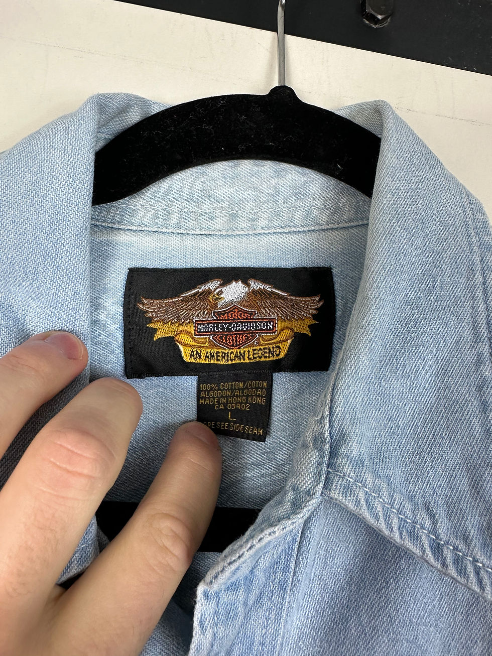 Thumbnail: *Vntg Harley Davidson Classic Blue Denim Embroidered Pocket Shirt Size Large