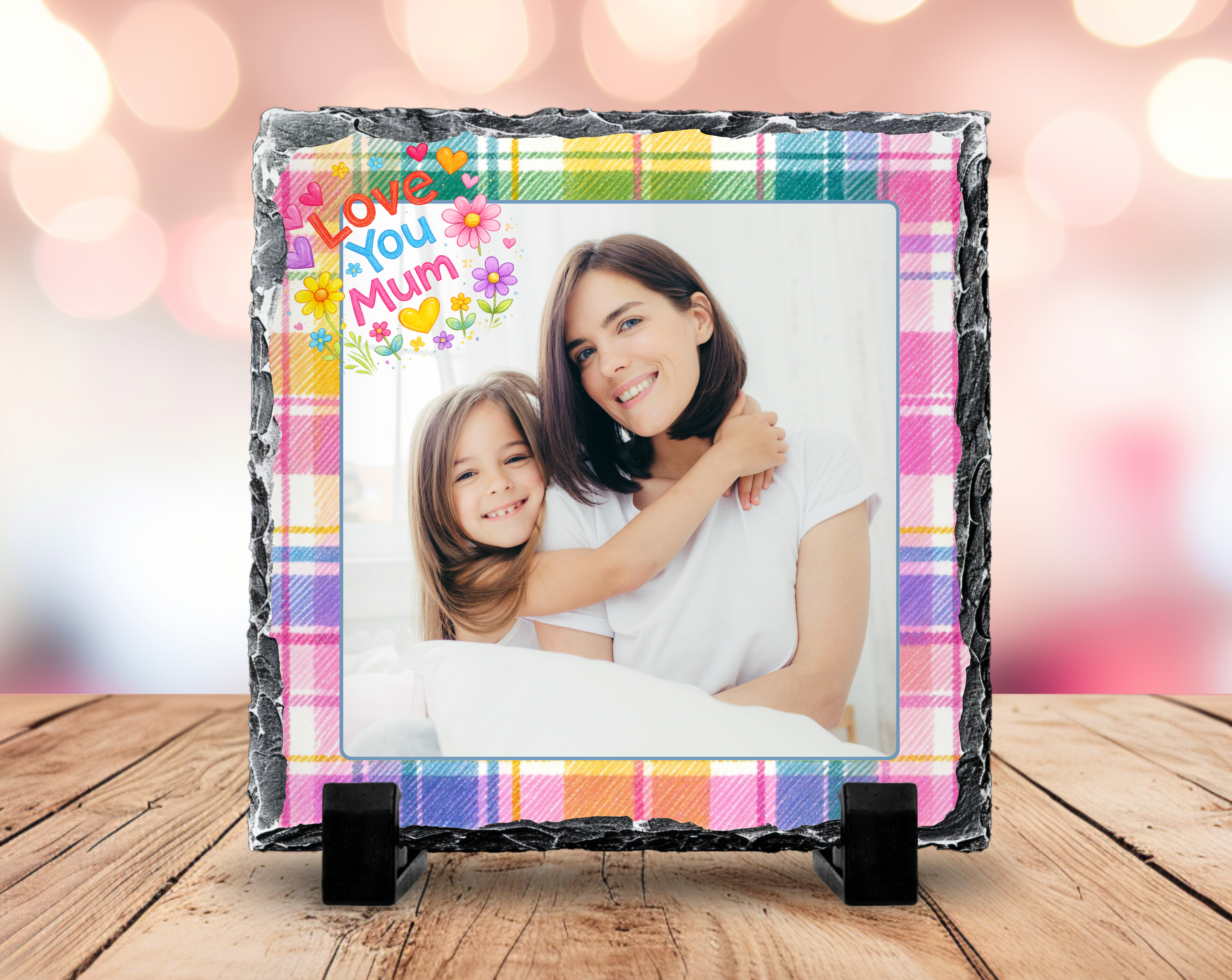 Love You Mum – Spring Tartan Photo Slate