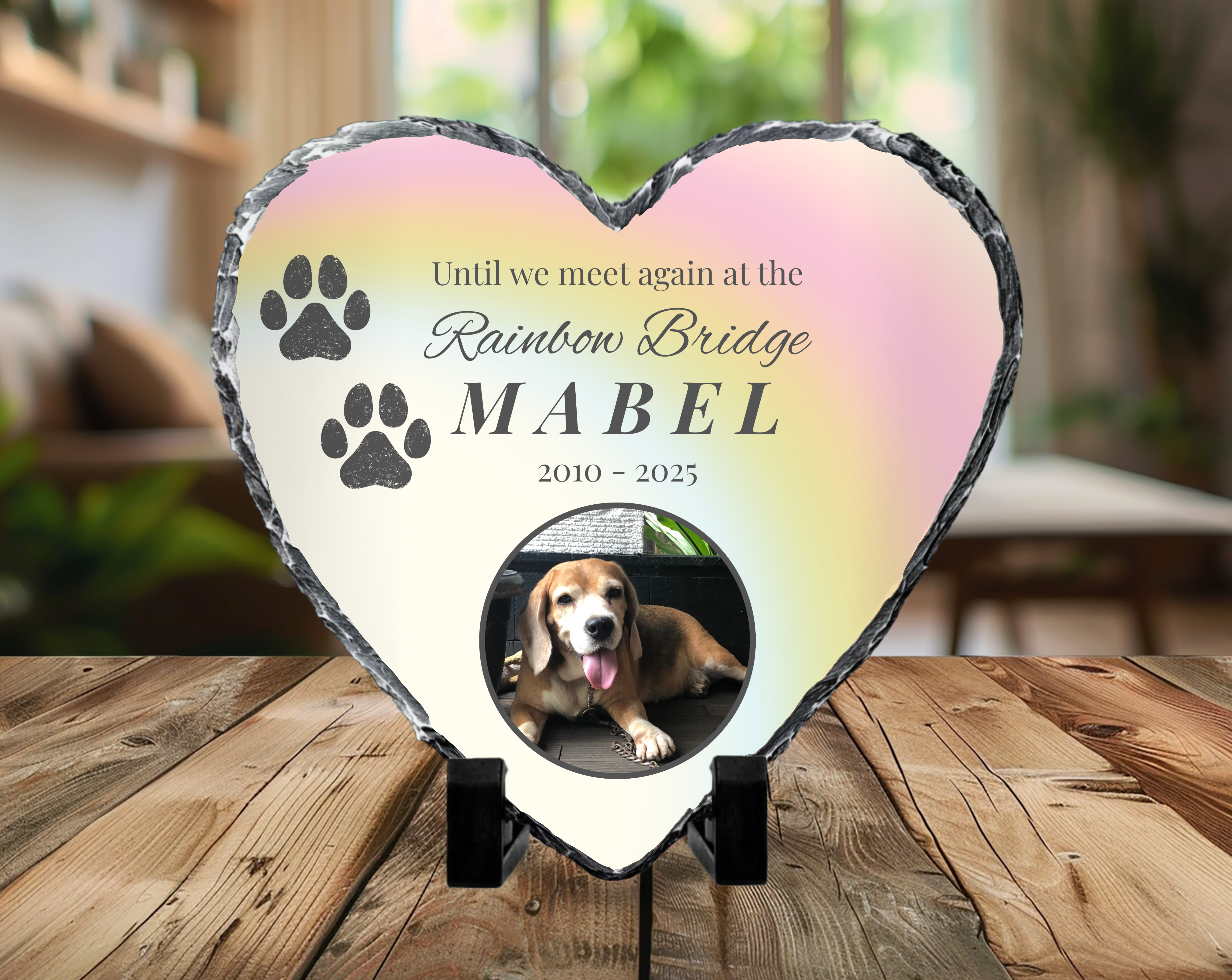 Rainbow Bridge Pet Memorial Slate - Heart