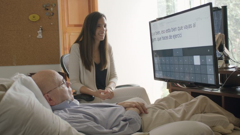 Otto Knoke is able to communicate with his family — including his daughter, seen here