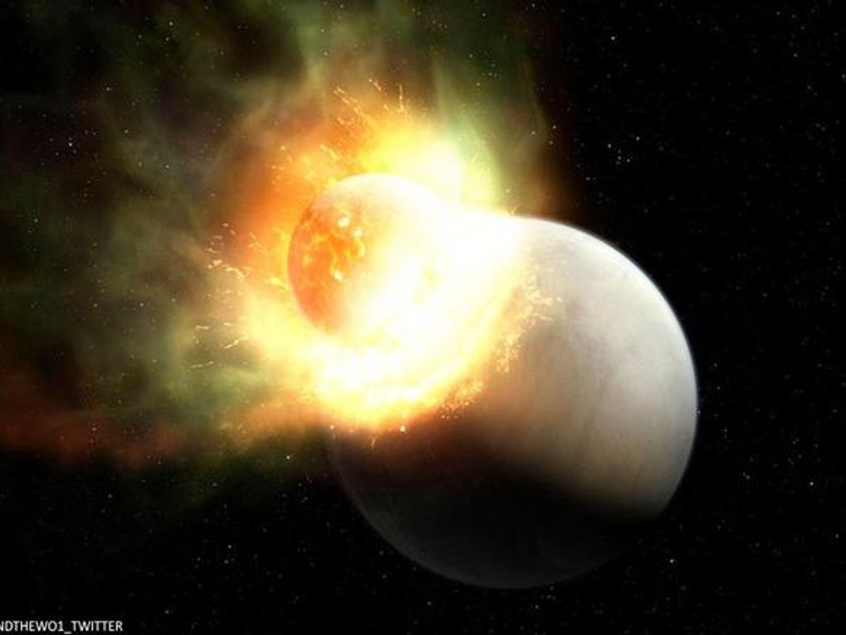 Two Planets Collide in Space, but One of Them Loses its Atmosphere