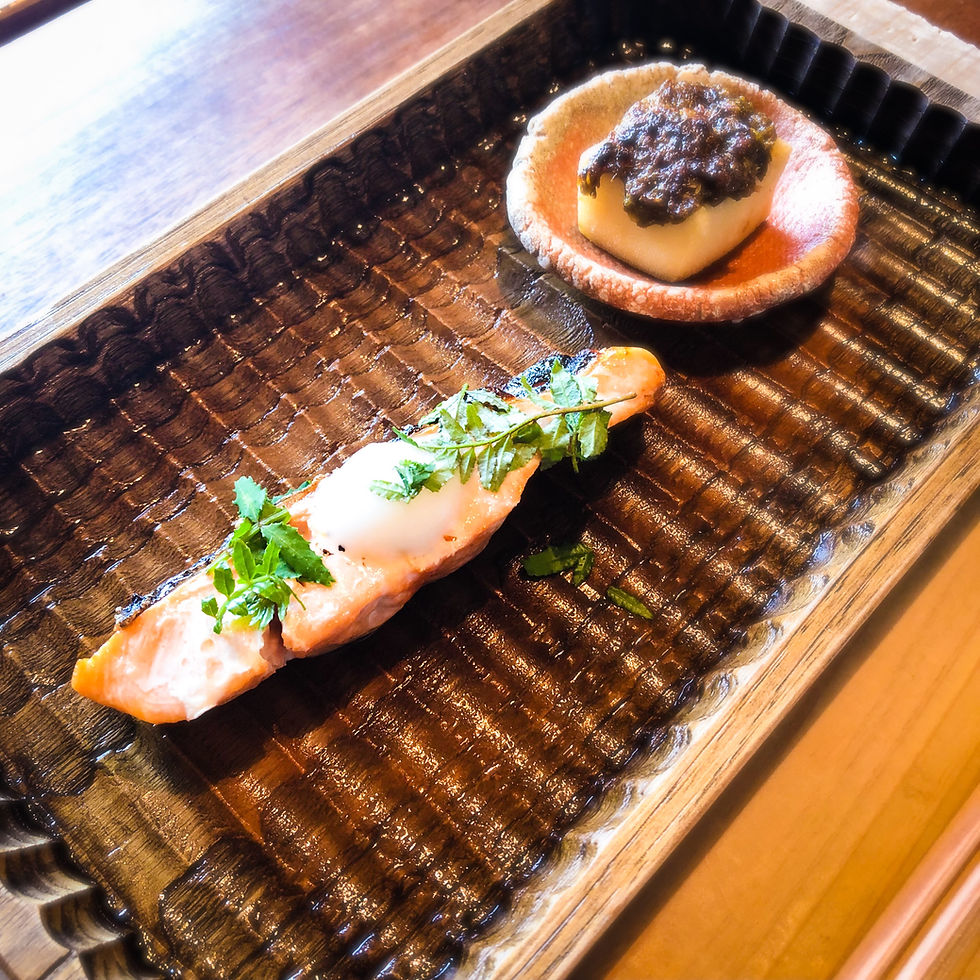 桜鱒の木の芽焼きと凍み豆腐の蕗味噌焼き