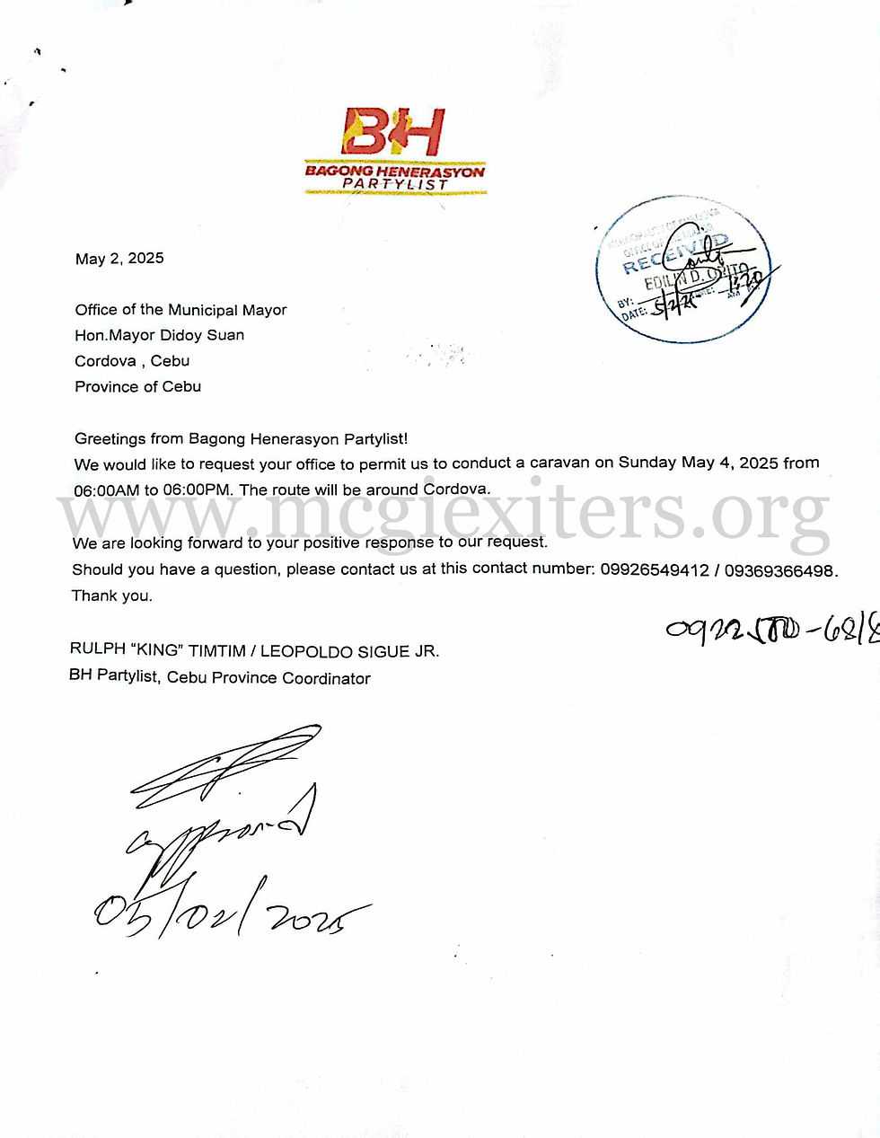 MCGI Members Acting as BH Partylist Campaign Coordinator