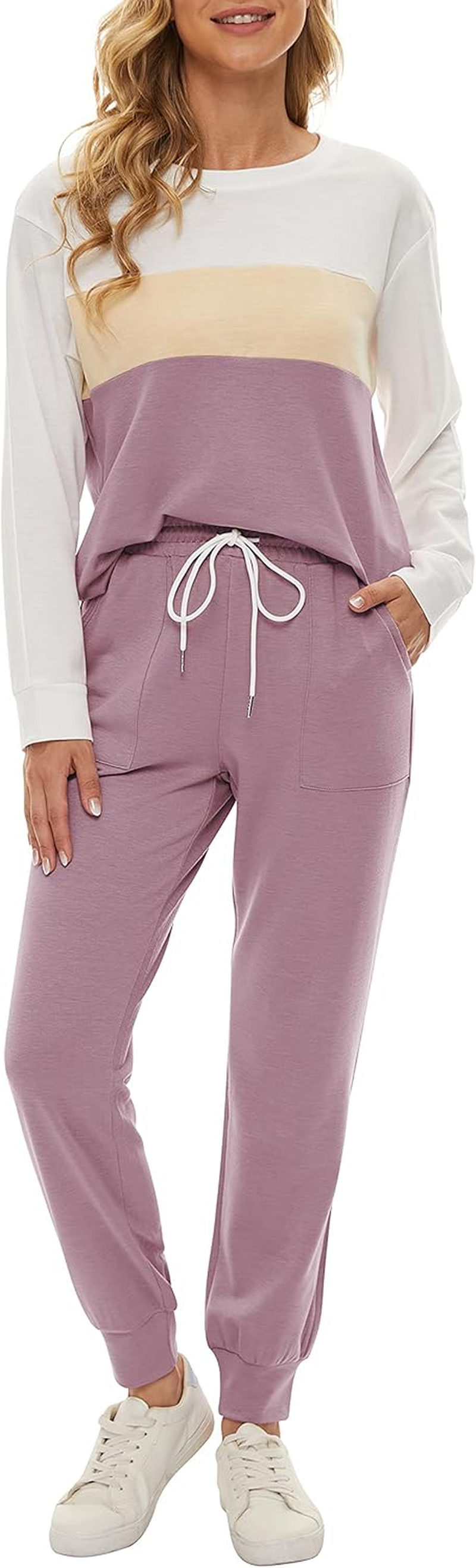 Two Piece Outfits for Women,Long Sleeve Crewneck Pullover Tops and Pants Sweatsu