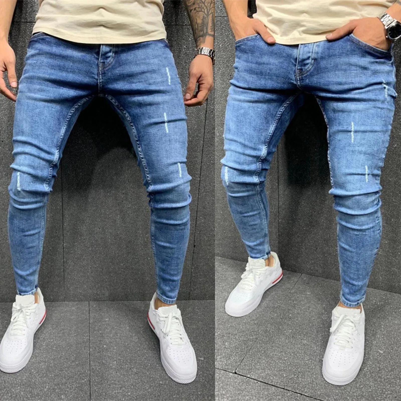 Mens Jeans Jeans Denim Distressed S 3Xl Jeans Elastic Slim Fashion Men'S Pants F