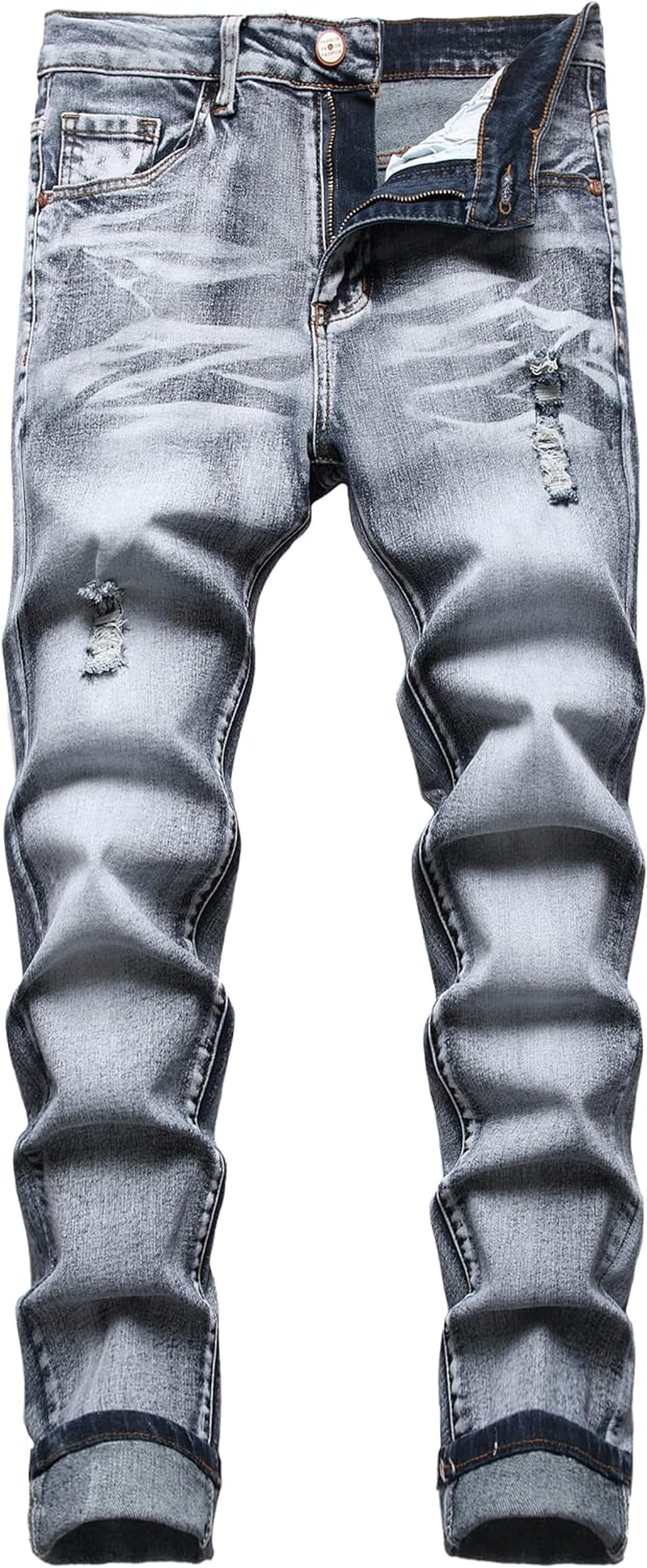 Men'S Slim Fit Stretch Jeans Ripped Skinny Jeans for Men, Distressed Straight Le