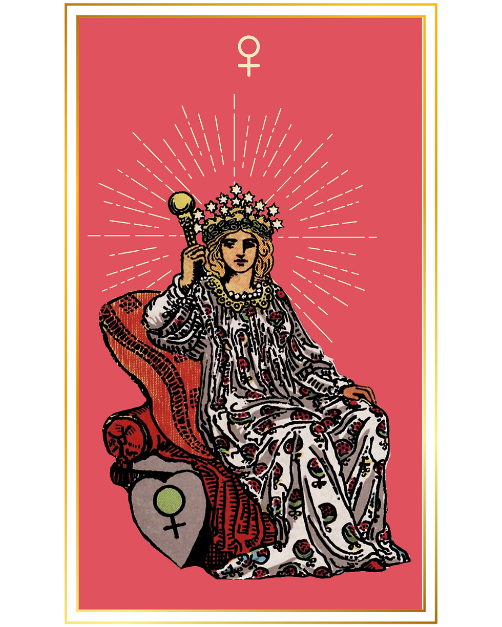 yesspiral design of tarot card The Empress with Venus glyph