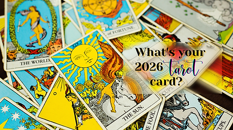 Spread of tarot cards with text asking what your 2026 tarot card is — YesSpiral blog on annual tarot archetypes and self-reflection.