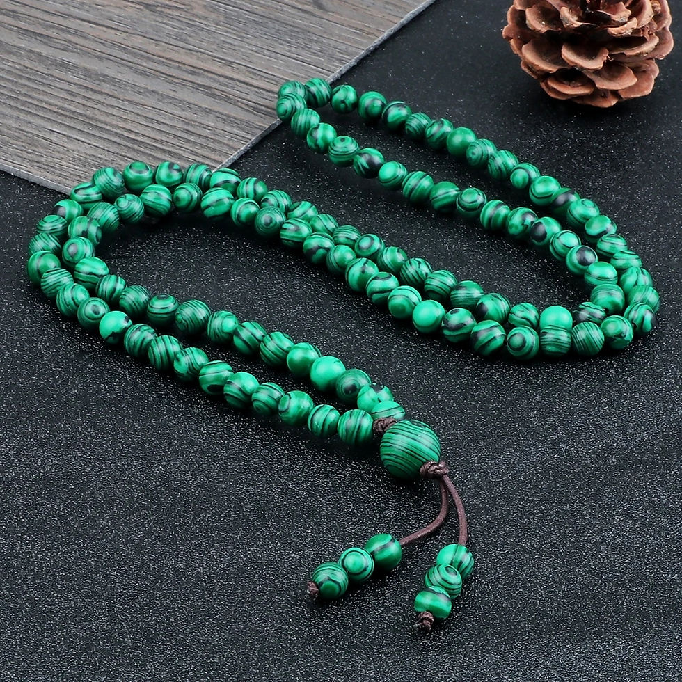 Miniatura: Men's Natural Stone Malachite 108 Beaded Necklace