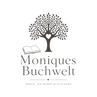 Logo von Moniques Buchwelt mit Baum, Herz und Buchsymbol für emotionale Bücher und Geschichten mit Herz