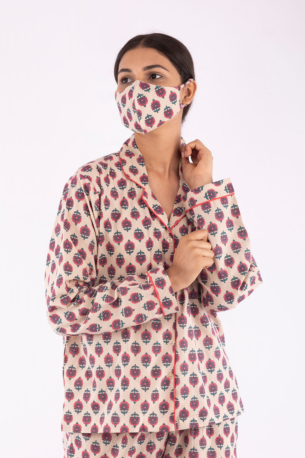Thumbnail: Mughal Booti Print Matching Pajama Set