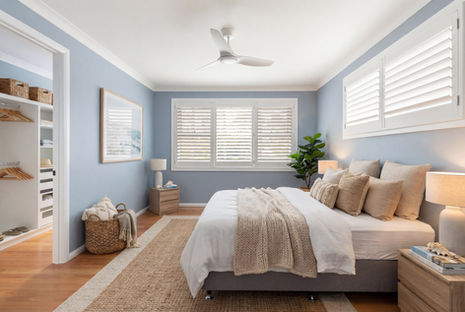 Master bedroom in a custom coastal home in Sawtell NSW