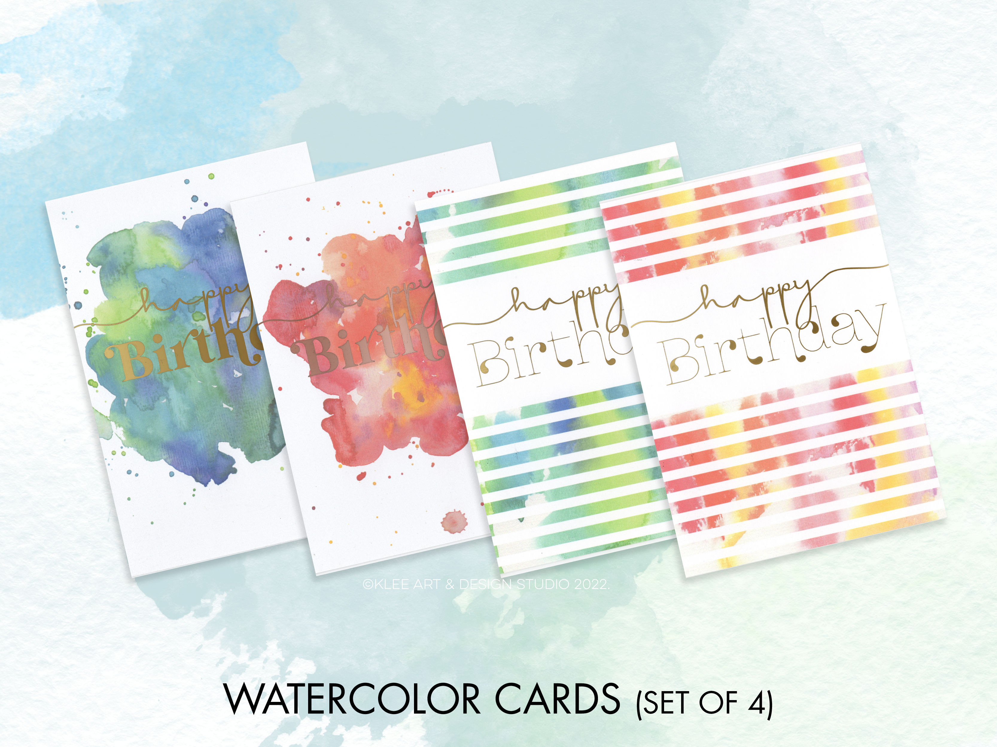 WATERCOLOR BIRTHDAY CARD (bundle of 4)