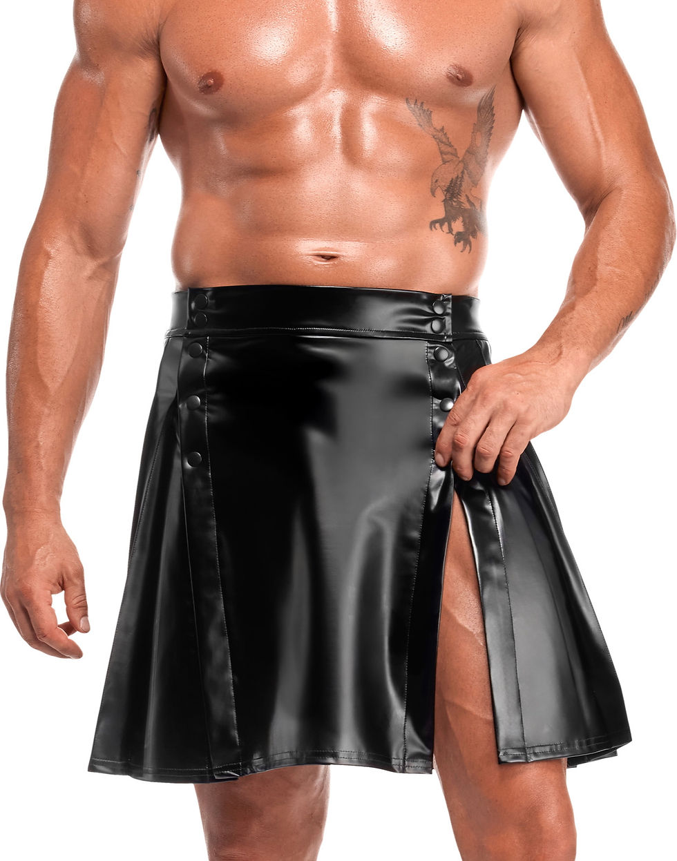 Miniatura: Vista frontal detalle Haz una declaración audaz con esta falda moderna para hombre, elaborada en suave tela powerwetlook. Dis
