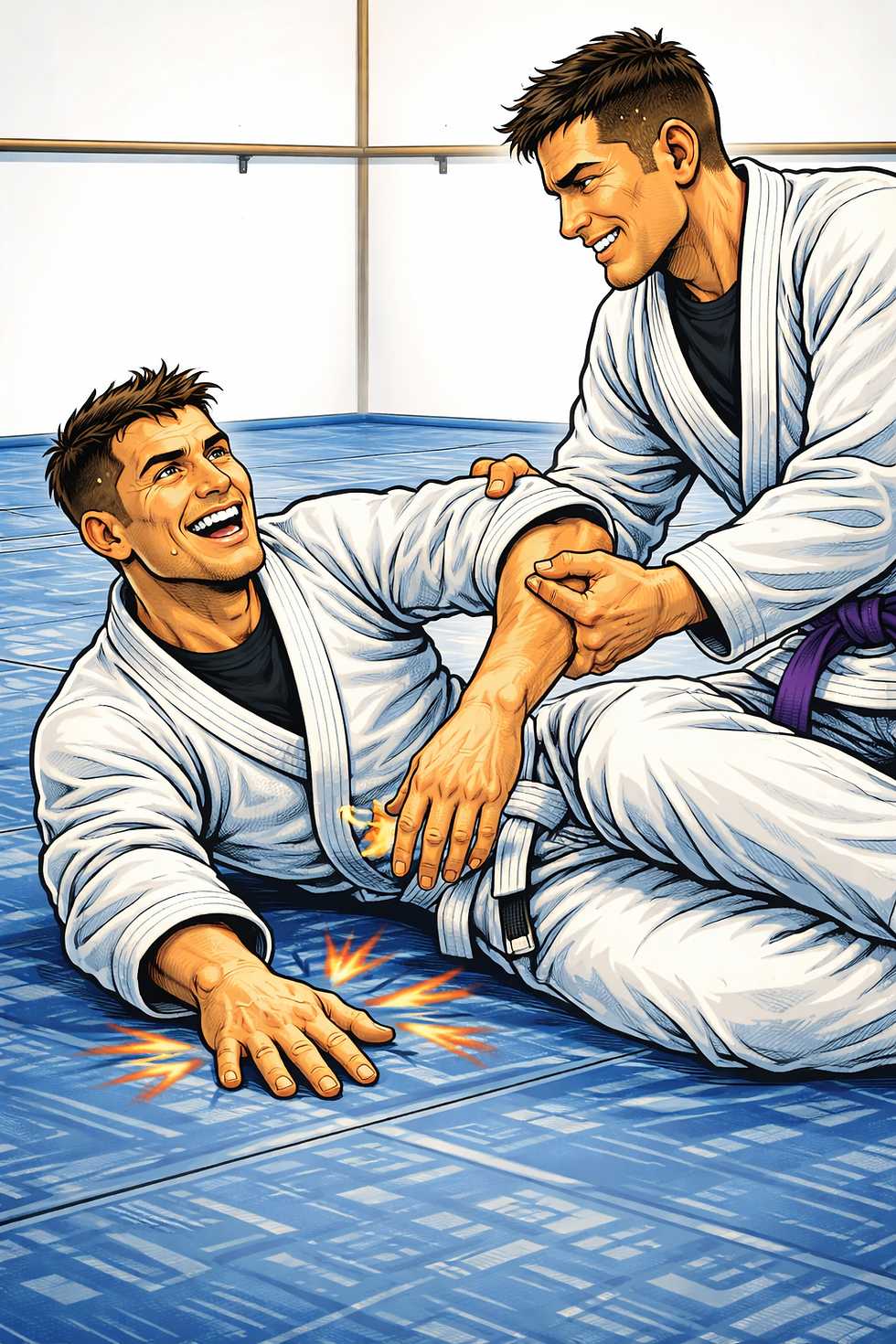 שני מתאמני BJJ לאחר כניעה, BJJ Tel Aviv