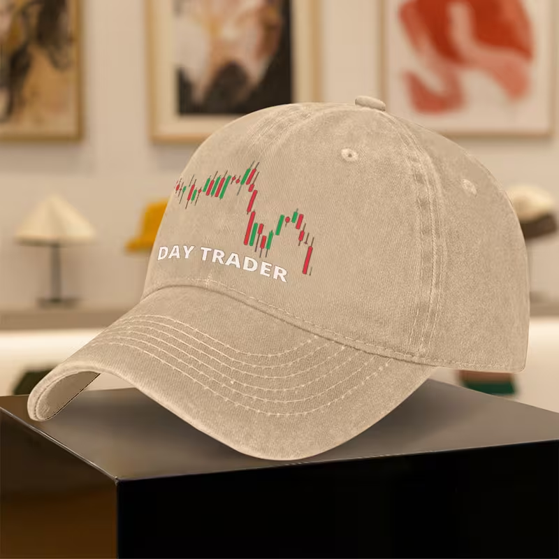 Miniatyrbilde: Klassisk trendy vintage caps med trykk Day Trader og Candlestick diagram.