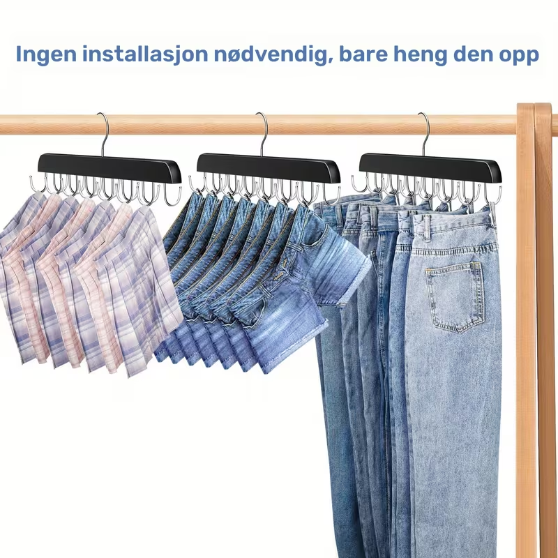 Miniatyrbilde: En solid og smart beltehenger med 14 dreibare kroker som holder beltene adskilt.