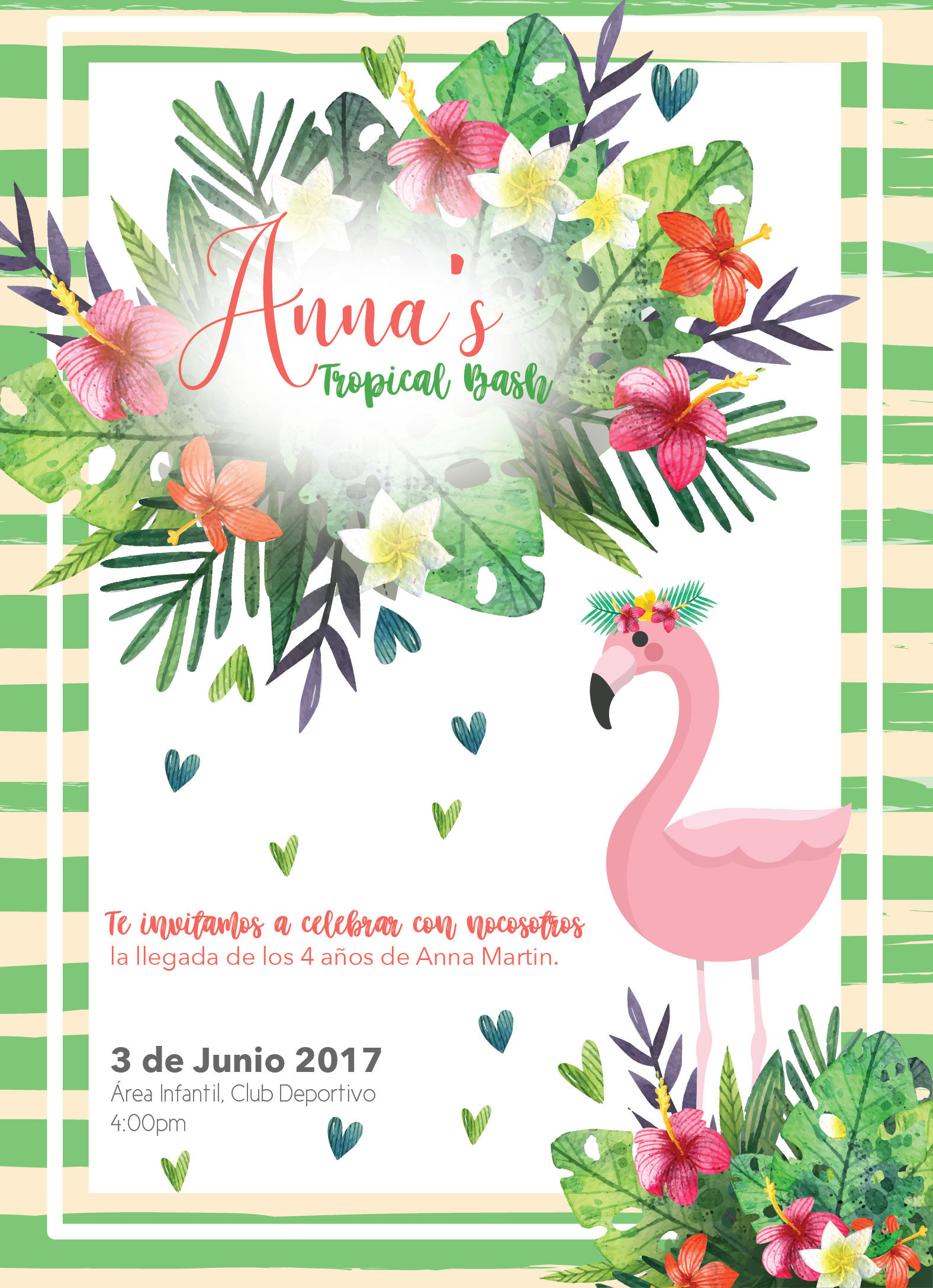 Invitación Cumpleaños Flamenco Tropical