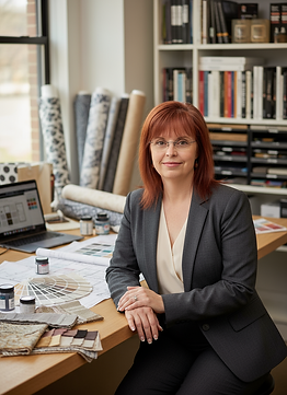 Interior Designer at desk with samples