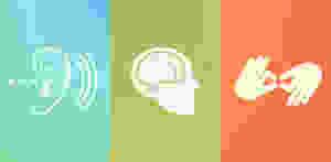 symbol of ear, brain and hands signifying different types of users