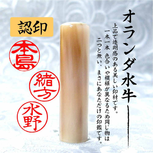 印鑑 作成 認印 オランダ水牛（色上）10.5mm ケース付き ORJ-105