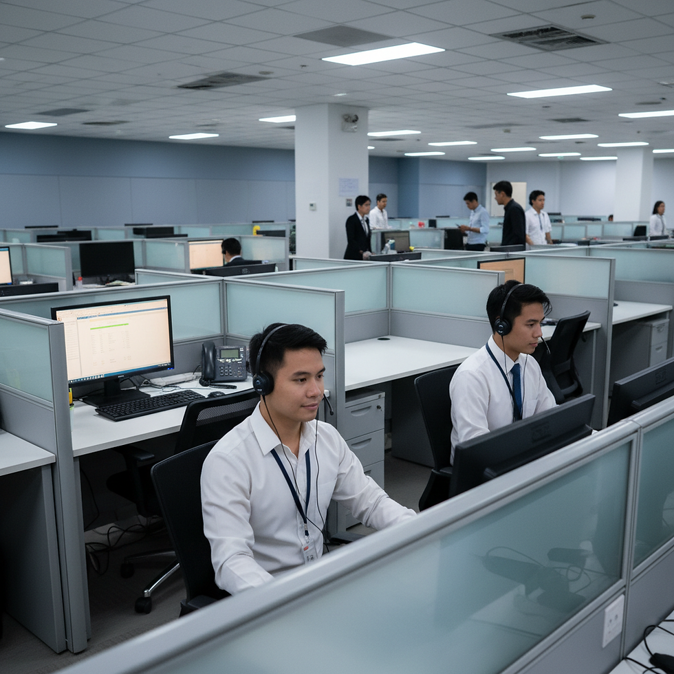 Filipino call center agents working in a modern office