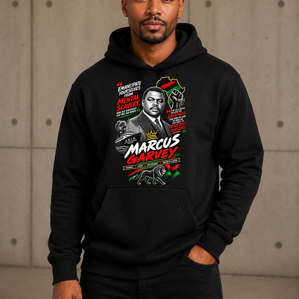 Marcus Garvey Streetwear black Black History hoodie featuring bold Pan-African design