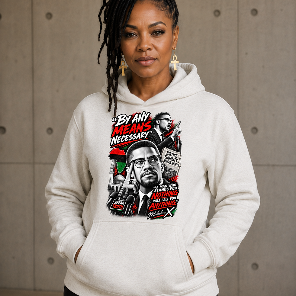 Malcolm X Streetwear oatmeal heather hoodie with bold Black history graphic