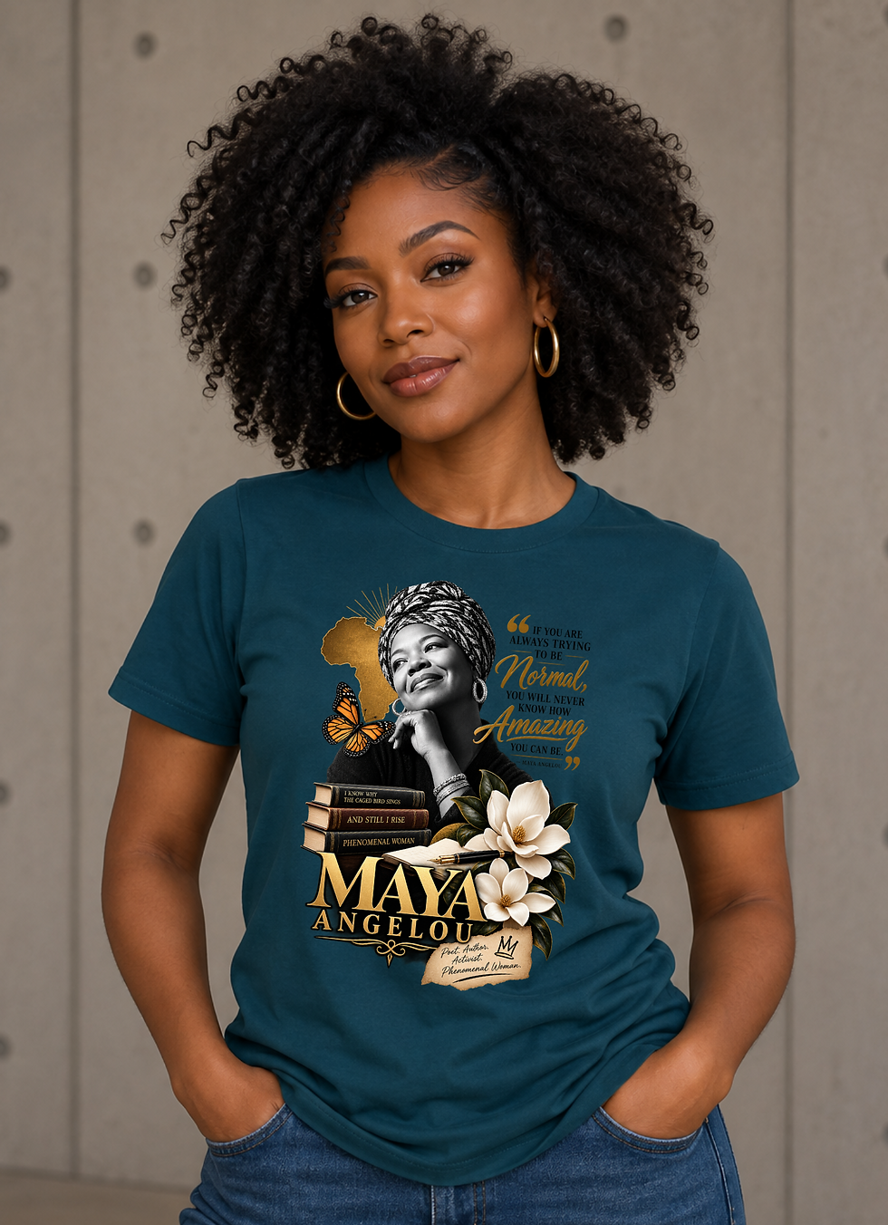 Maya Angelou Black History T-Shirt - Legacy design in Deep Teal