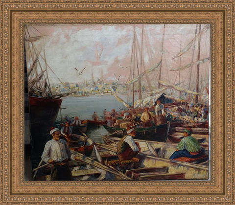 Oil Painting Seascape Sailing vessels - Visualization Conservation Framing Choices 11 - Tindell's Restoration