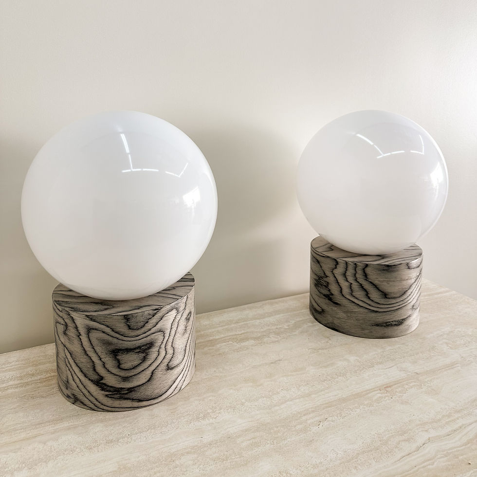 Thumbnail: Pair of Postmodern Ettore Sottsass ALPI Veneer Globe Table Lamps