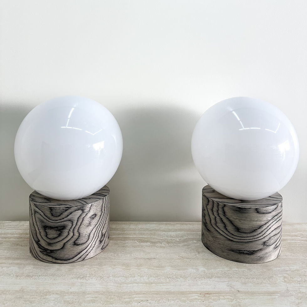Thumbnail: Pair of Postmodern Ettore Sottsass ALPI Veneer Globe Table Lamps