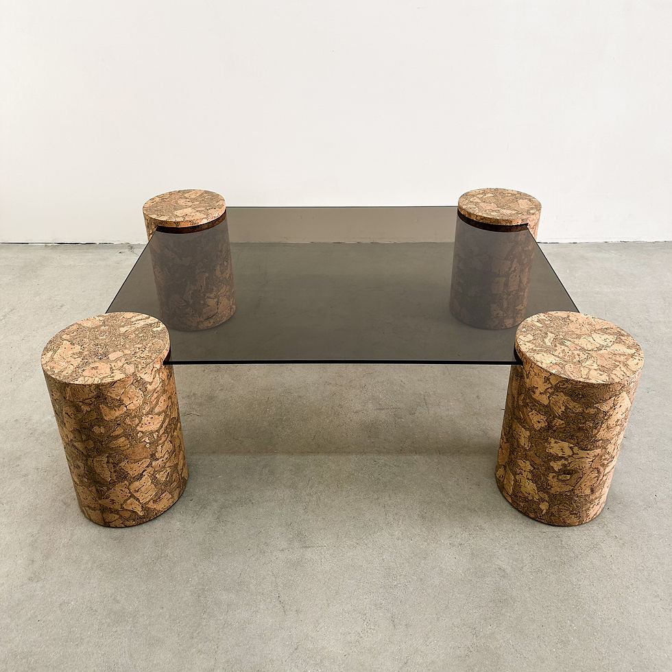 Thumbnail: Custom Cork and Bronze Square Coffee Table with Round Legs