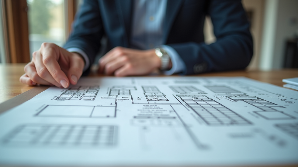 an appraiser inspecting condominium documents and floor plans