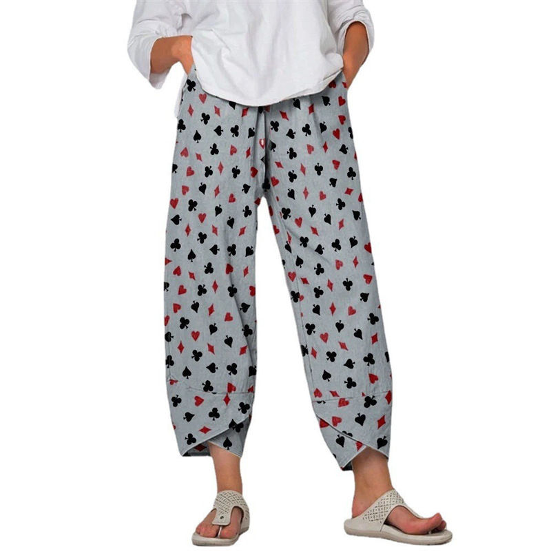 Miniatura: Calça cinza cintura alta estampada costura solta calça cropped