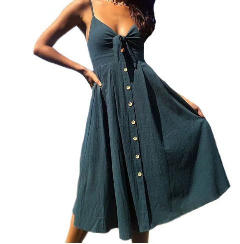 Miniatura: Vestido de Alça Abotoado Arco de Volta Sexy