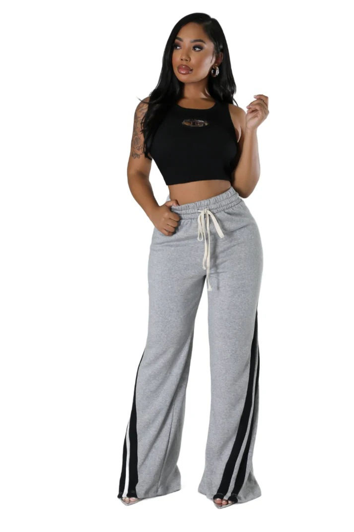 Miniatura: Calça de moletom justa com listras diagonais em cor contrastante versátil