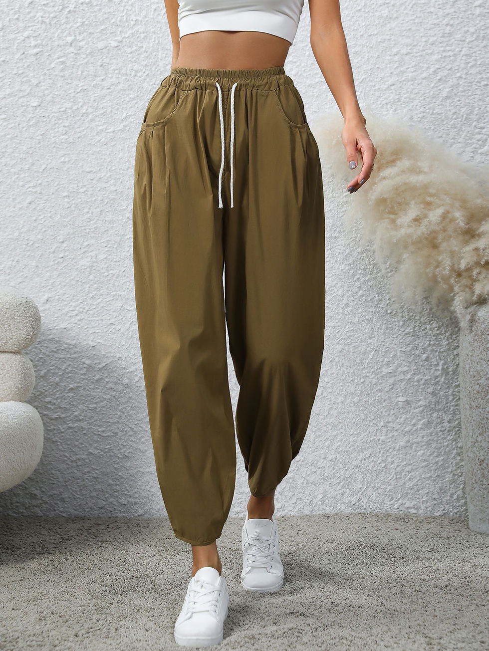 Miniatura: Calça feminina casual com cordão e bolso fashion solta