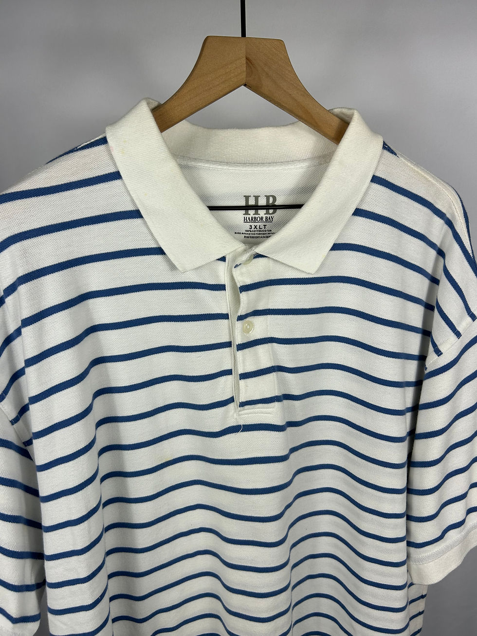 Thumbnail: Harbor Bay White Polo Shirt with Navy Stripes
