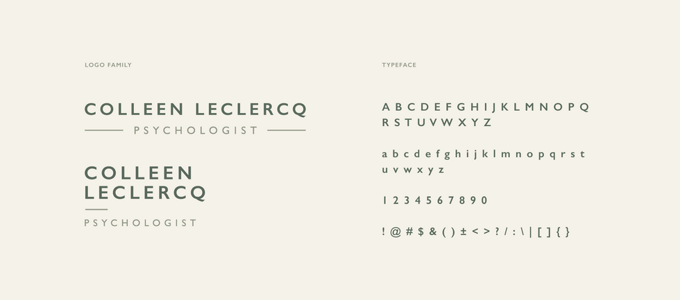 A pale beige design featuring the logo family and typeface