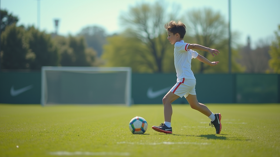 Eye-level view of a young athlete practicing on a sports field