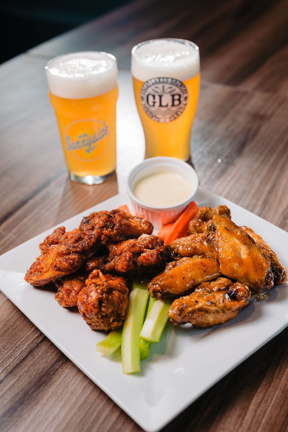 Chicken wings and beer at The White Horse Restaurant