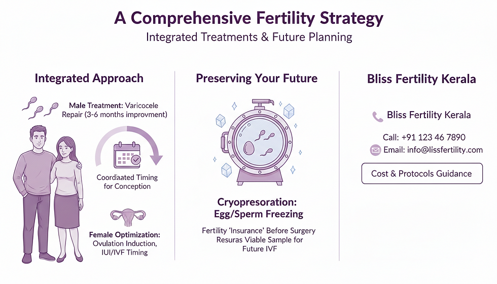 Diagrammatic representation of Varicocele effects on sperm quality explained during a fertility consultation in Tirur.