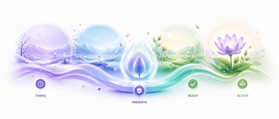 Conceptual illustration showing the preservation of reproductive potential, bridging the gap between current life goals and future family dreams.