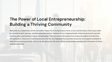 The Power of Local Entrepreneurship: Building a Thriving Community